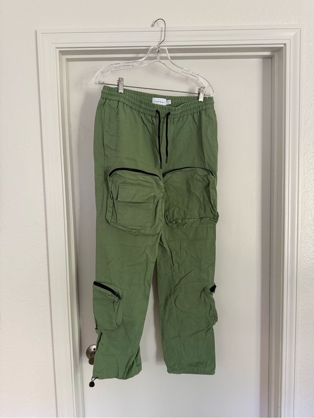 Topman Men's Olive Green Cargo Drawstring Pants